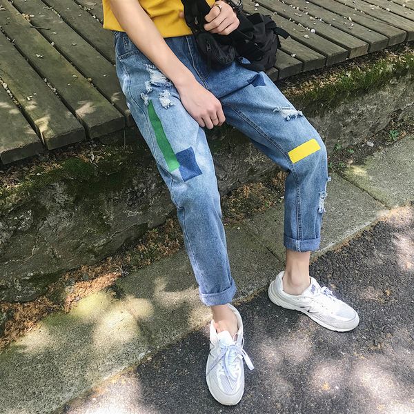 spring new jeans men fashion print washed straight casual denim pants man streetwear hip hop loose hole jeans male clothes, Blue
spring new jeans men fashion print washed straight casual denim pants man streetwear hip hop loose hole jeans male clothes, Blue