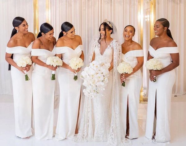 white satin mermaid bridesmaid dresses long split front 2020 new party prom dresses vestido de novia off shoulder maid of honor dresses, White;pink
white satin mermaid bridesmaid dresses long split front 2020 new party prom dresses vestido de novia off shoulder maid of honor dresses, White;pink