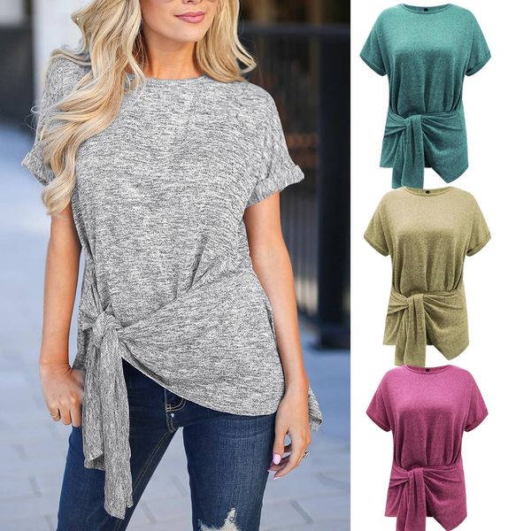 korean style clothes aesthetic women o-neck solid short sleeve tie pullover irregular shirt tee shirt femme modis, White
korean style clothes aesthetic women o-neck solid short sleeve tie pullover irregular shirt tee shirt femme modis, White