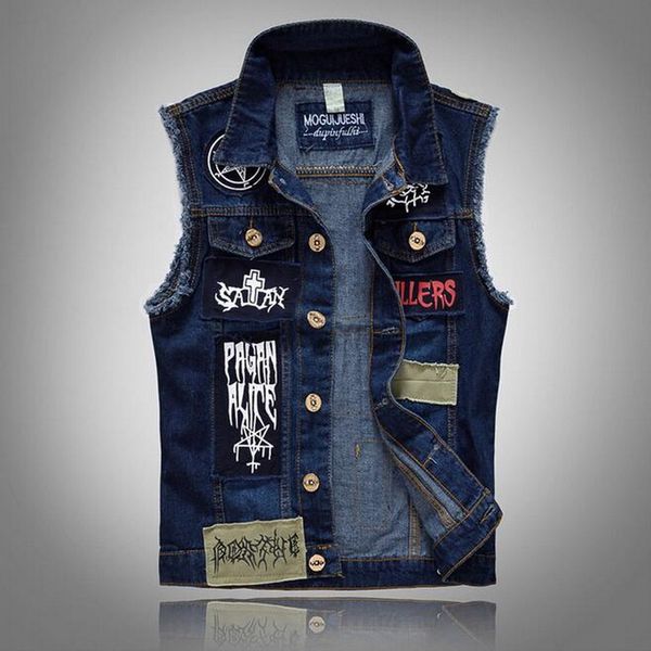 vxo men denim waistcoat ripped vest mens design denim patch patch graffiti waistcoat man cowboy vintage vest plus size, Black;white
vxo men denim waistcoat ripped vest mens design denim patch patch graffiti waistcoat man cowboy vintage vest plus size, Black;white