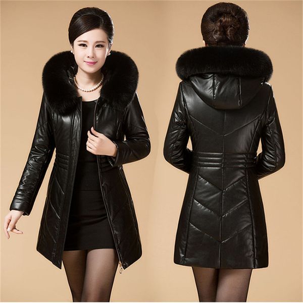 2019 winter leather cotton-padded coats new middle age women hooded slim leather jacket warm medium long outerwear plus size 8xl, Black
2019 winter leather cotton-padded coats new middle age women hooded slim leather jacket warm medium long outerwear plus size 8xl, Black