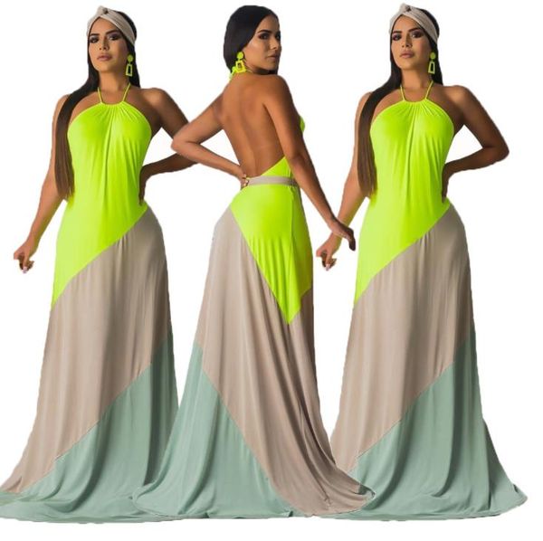 eu women summer dresses fashion contrast color panelled halter backless dress summer casual women maxi dress, Black;gray
eu women summer dresses fashion contrast color panelled halter backless dress summer casual women maxi dress, Black;gray
