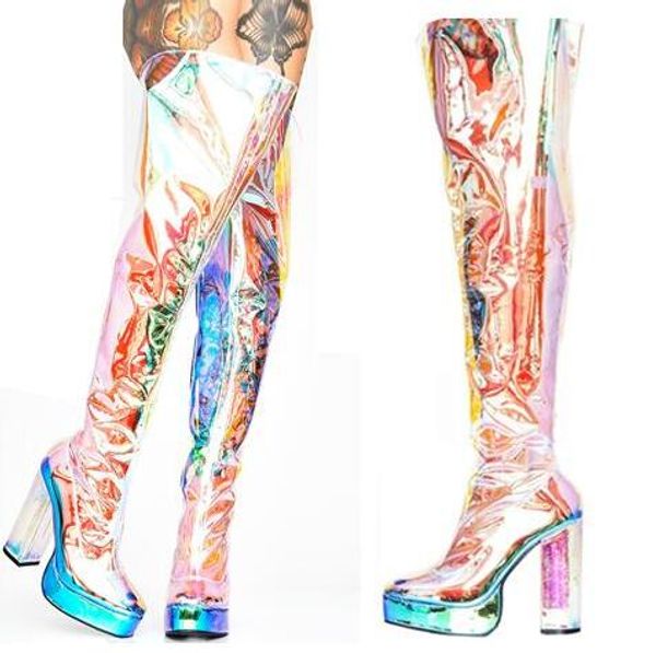 woman plus size transparent pvc rock punk style round toe square heel radium over the knee thigh stage show long platform boots, Black
woman plus size transparent pvc rock punk style round toe square heel radium over the knee thigh stage show long platform boots, Black