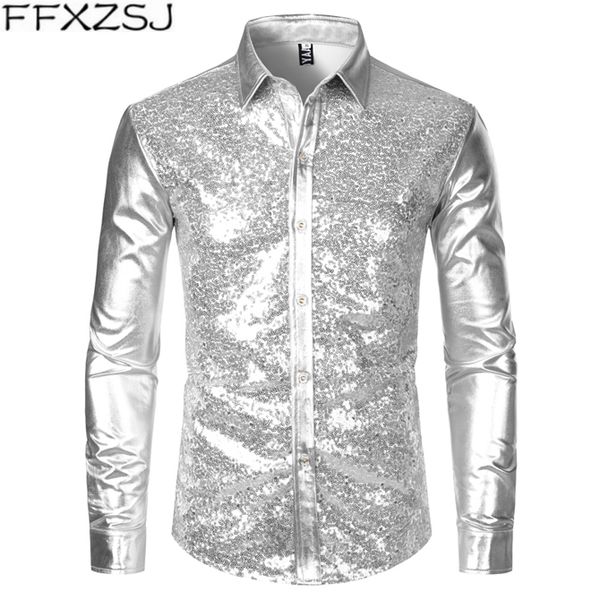 silver metallic sequins glitter shirt men 2020 new 70's disco party halloween costume chemise homme stage performance shirt male, White;black
silver metallic sequins glitter shirt men 2020 new 70's disco party halloween costume chemise homme stage performance shirt male, White;black