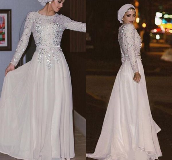 

sparkly long sleeves muslim evening dresses sequins crystal chiffon floor length silver white prom dresses arabic abaya party dresses, Black;red
