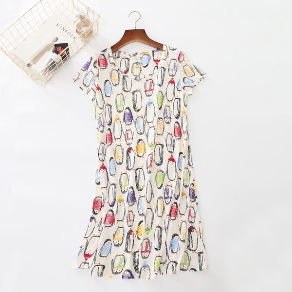 women nightdress 100%cotton cartoon print short sleeve sleep dress nightshirt casual loose soft home clothes cat letter summer, Black;red