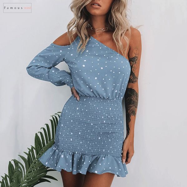 female club dot dress women one shoulder ruffle mini dress bodycon party vestidos drop shipping, Black;gray 
female club dot dress women one shoulder ruffle mini dress bodycon party vestidos drop shipping, Black;gray
