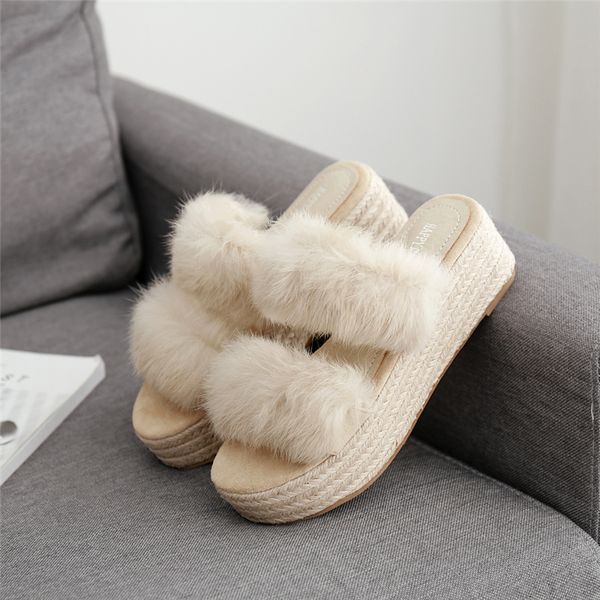 2019 summer women fashion wedges 6cm high heels yellow fur mules lady block heels slipper nude sandals designer beach shoes, Black
2019 summer women fashion wedges 6cm high heels yellow fur mules lady block heels slipper nude sandals designer beach shoes, Black