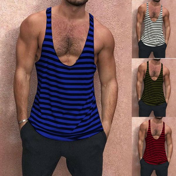 men' casual stripe sleeveless shirt muscle fitness gym sport outdoors vest plus size m l xl 2xl, White;black
men' casual stripe sleeveless shirt muscle fitness gym sport outdoors vest plus size m l xl 2xl, White;black