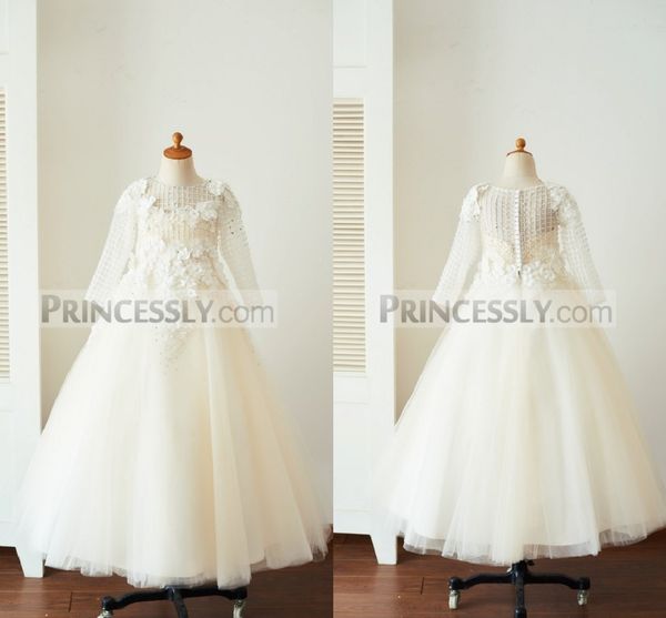white a line flower girl dress jewel neck long sleeve hand made flower wedding dress floor length girl' birthday part, White;blue
white a line flower girl dress jewel neck long sleeve hand made flower wedding dress floor length girl' birthday part, White;blue