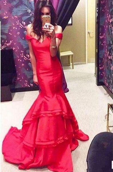 new fashion long red mermaid prom dresses off shoulder tiered sweep train evening party gowns formal dresses celebrity dresses custom a182, Black
new fashion long red mermaid prom dresses off shoulder tiered sweep train evening party gowns formal dresses celebrity dresses custom a182, Black