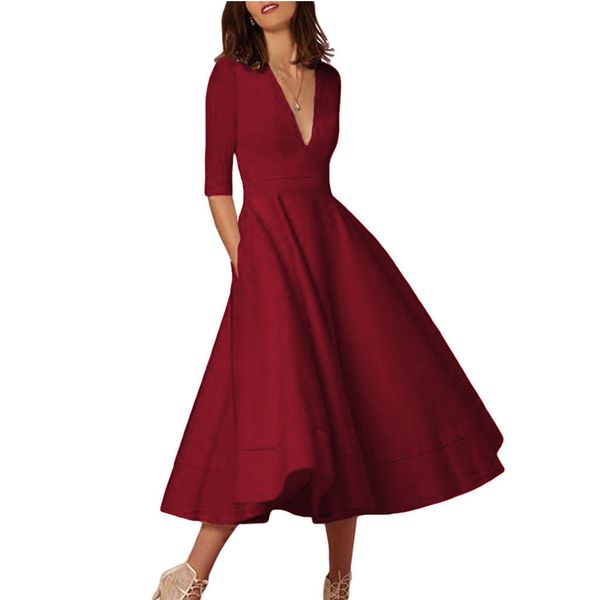 evening party large swing ladies vintage zipper midi half sleeve women dress deep v neck solid elegant cocktail summer, Black;gray
evening party large swing ladies vintage zipper midi half sleeve women dress deep v neck solid elegant cocktail summer, Black;gray