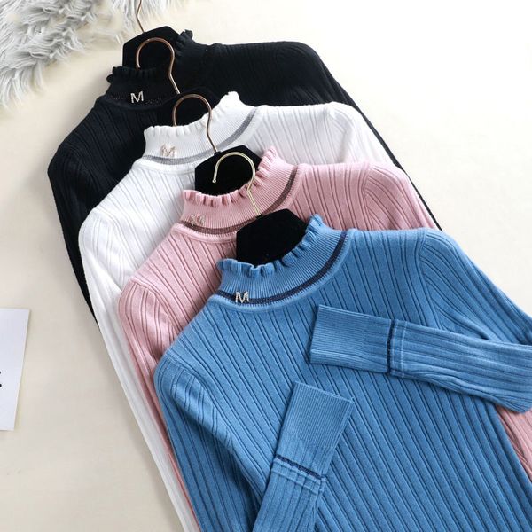 2019 new thin autumn spring sweater pullovers women ruffled collar long sleeve sweet sweater female soft pullover top, White;black
2019 new thin autumn spring sweater pullovers women ruffled collar long sleeve sweet sweater female soft pullover top, White;black