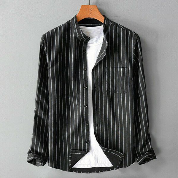 2019 men's slim fit shirt male long sleeve stand collar stylish casual striped pattern shirt plus size, White;black
2019 men's slim fit shirt male long sleeve stand collar stylish casual striped pattern shirt plus size, White;black