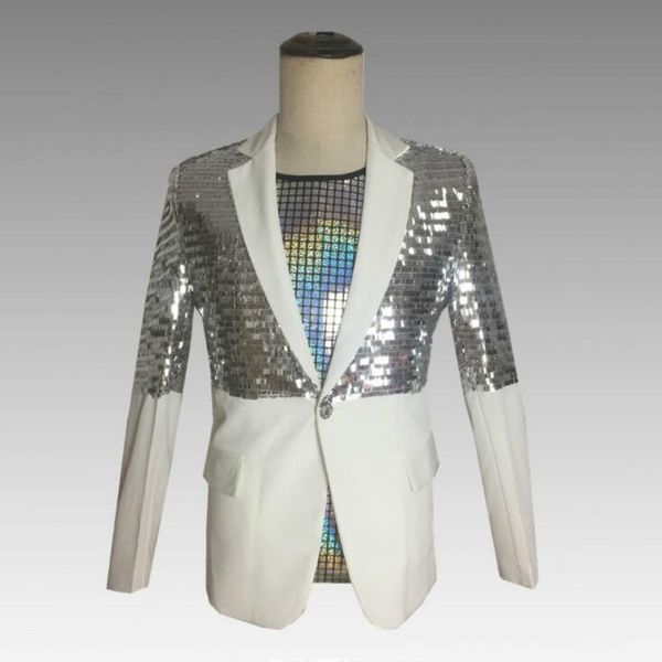 2019 dj rock punk european new men's suit nightclub male singer bar silver sequins suit dress, White;black
2019 dj rock punk european new men's suit nightclub male singer bar silver sequins suit dress, White;black
