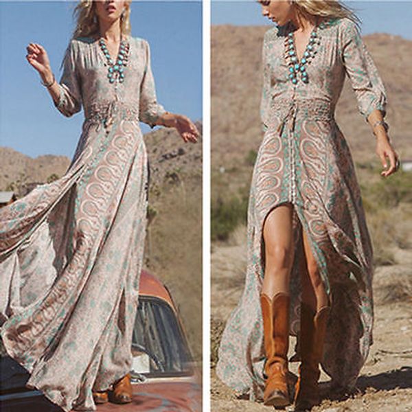 new women boho summer casual chiffon floral evening party beach long maxi dress, Black;gray
new women boho summer casual chiffon floral evening party beach long maxi dress, Black;gray