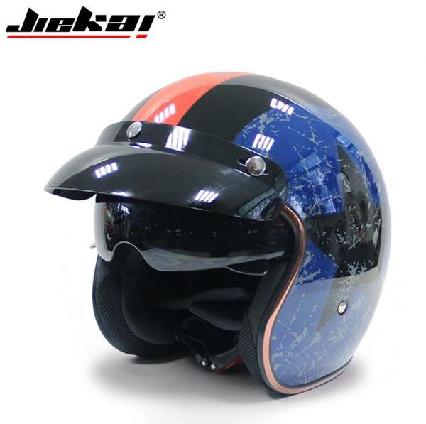 

jiekai motorcycle helmet 3/4 open face vintage casco moto jet scooter bike helmet retro dot approved casque motociclismo