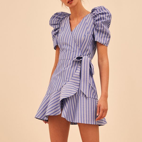 casual dresses 2021 summer short sleeve women wrap dress fashion runway designer stripe beach vacation sundress party vestidos, Black;gray
casual dresses 2021 summer short sleeve women wrap dress fashion runway designer stripe beach vacation sundress party vestidos, Black;gray
