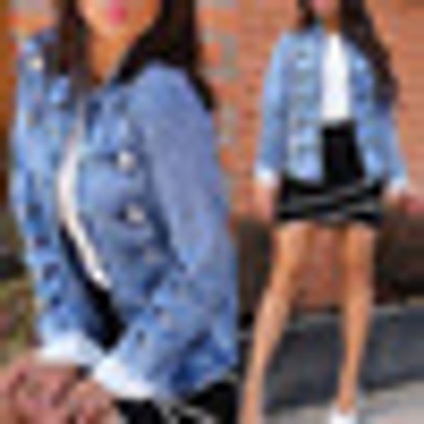 double-breasted jacket bomber coat s~3xl womens long sleeve biker motor outwear button down jeans light blue, Black;brown
double-breasted jacket bomber coat s~3xl womens long sleeve biker motor outwear button down jeans light blue, Black;brown