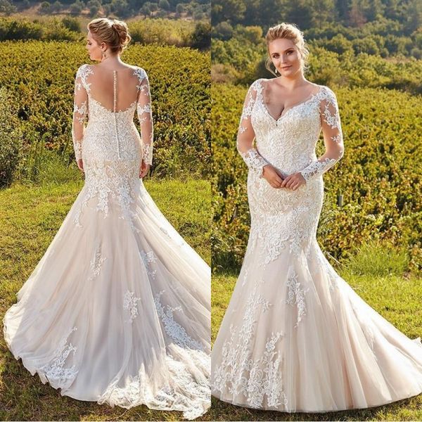 2019 vintage plus size wedding dresses v neck sheer long sleeves lace mermaid wedding bridal gowns illusion back bc1267
2019 vintage plus size wedding dresses v neck sheer long sleeves lace mermaid wedding bridal gowns illusion back bc1267