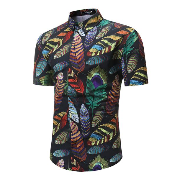 men shirt 2019 summer floral short sleeve turn-down collar beach hawaiian colorful feathers printed travel slim fit shirts, White;black
men shirt 2019 summer floral short sleeve turn-down collar beach hawaiian colorful feathers printed travel slim fit shirts, White;black