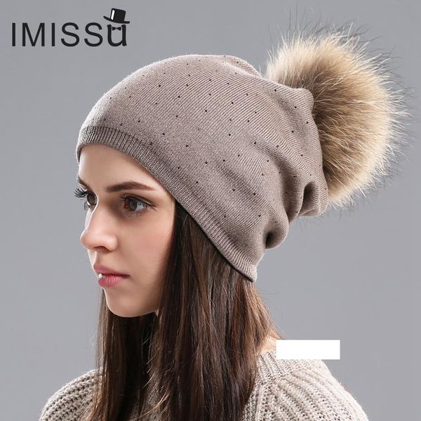 imissu women winter hat wool knitted beanies cap real raccoon fur pompom hats solid colors ski gorros cap female causal hat, Blue;gray
imissu women winter hat wool knitted beanies cap real raccoon fur pompom hats solid colors ski gorros cap female causal hat, Blue;gray