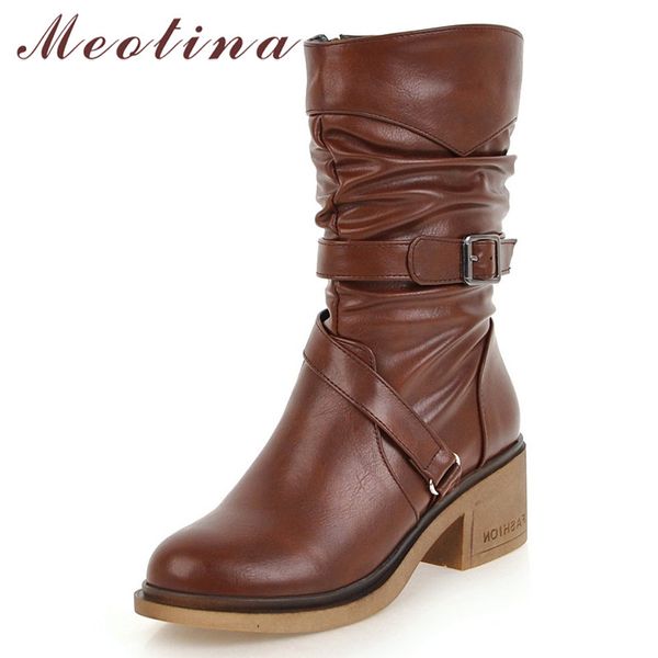 meotina winter mid calf boots women boots buckle thick high heels pleated zipper round toe shoes lady fall plus size 33-43, Black
meotina winter mid calf boots women boots buckle thick high heels pleated zipper round toe shoes lady fall plus size 33-43, Black