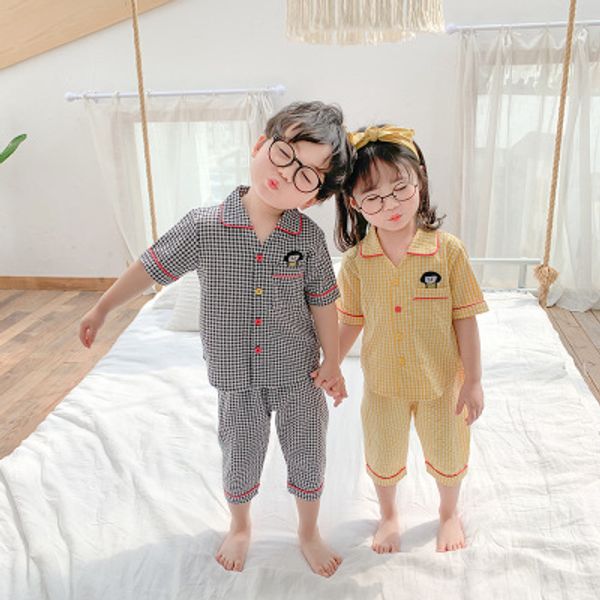 children's baby plaid cartoon pajamas suit summer children boys and girls siblings comfortable home service two-piece suit, Blue;red
children's baby plaid cartoon pajamas suit summer children boys and girls siblings comfortable home service two-piece suit, Blue;red