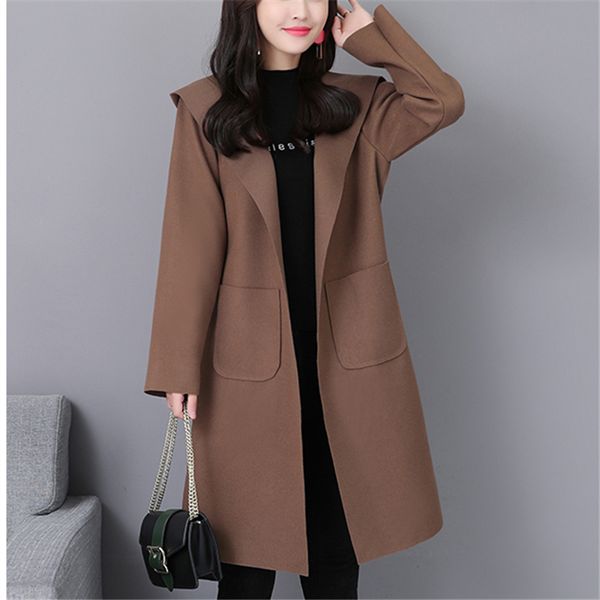 2019 new autumn winter women wool coat long sleeve loose warm woolen jacket cardigan hooded outerwear elegant waistband, Black
2019 new autumn winter women wool coat long sleeve loose warm woolen jacket cardigan hooded outerwear elegant waistband, Black