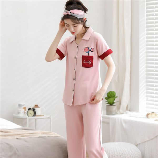 summer pajamas women cotton short sleeve leisure, Blue;gray
summer pajamas women cotton short sleeve leisure, Blue;gray