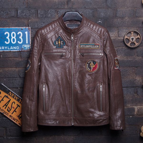2018 men's motorcycle leather jacket color brown fashion slim fit genuine leather jacket men real coat for male, Black
2018 men's motorcycle leather jacket color brown fashion slim fit genuine leather jacket men real coat for male, Black