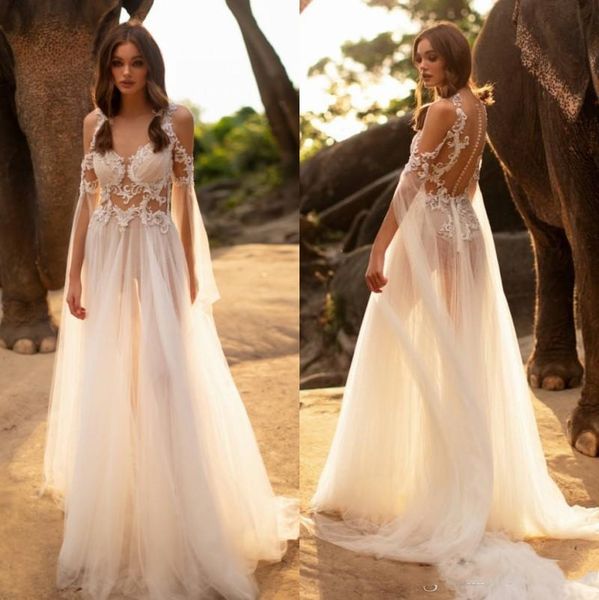 bohemian beach 2020 wedding dresses sheer jewel neck lace appliqued a line abiti da sposa sweep train long sleeve bridal gowns, White
bohemian beach 2020 wedding dresses sheer jewel neck lace appliqued a line abiti da sposa sweep train long sleeve bridal gowns, White
