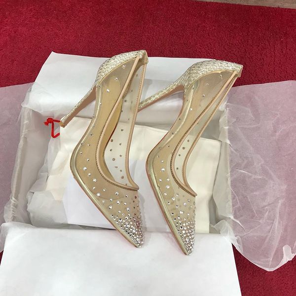 red bottom high heels rete fishnet style pointed toe rhinestones crystal bling silver golden pumps women heels party wedding shoe t07, Black
red bottom high heels rete fishnet style pointed toe rhinestones crystal bling silver golden pumps women heels party wedding shoe t07, Black