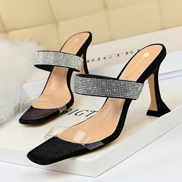 2020 europe female sandals and slippers chunky-heel heel transparent hollow open toe square rhinestone field with slippers, Black
2020 europe female sandals and slippers chunky-heel heel transparent hollow open toe square rhinestone field with slippers, Black