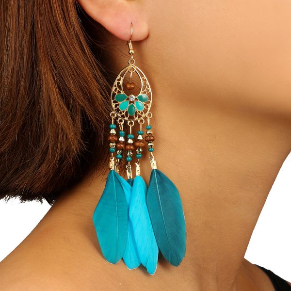 new style korean-style retro national wind ear stud europe and america fashion exaggeration leaves feather round beads earrings, Silver
new style korean-style retro national wind ear stud europe and america fashion exaggeration leaves feather round beads earrings, Silver
