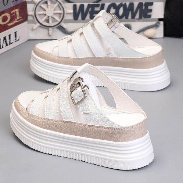 2020 summer hollow breathable small white shoes women's non-heel lazy shoes half slippers thick bottom 6cm sandals, Black
2020 summer hollow breathable small white shoes women's non-heel lazy shoes half slippers thick bottom 6cm sandals, Black