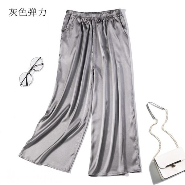 women's 100% pure silk satin gray elastic waist wide leg cropped pants trousers jn441, Black;white
women's 100% pure silk satin gray elastic waist wide leg cropped pants trousers jn441, Black;white
