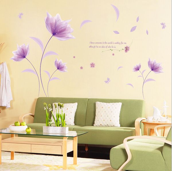 

съемный фиолетовый цветок стены стикеры винил домашнего декора diy наклейки на стены наклейки номер росписи искусства 2016 горячая распродаж