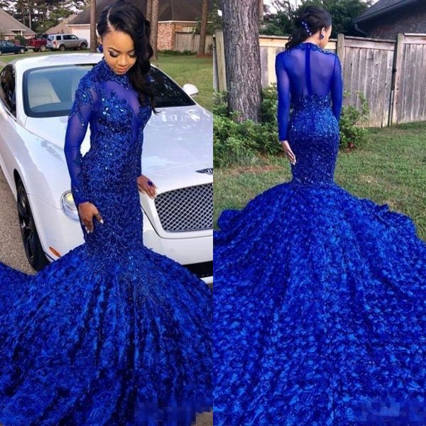 luxury royal blue 2019 black girls prom dresses with long tail high neck long sleeves beaded lace bodice 3d rose flowers evening gowns
luxury royal blue 2019 black girls prom dresses with long tail high neck long sleeves beaded lace bodice 3d rose flowers evening gowns