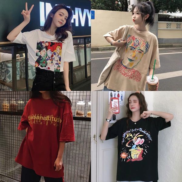han fan bfwind loose letter printed short-sleeved shorts t- t-shirt slim medium and long base shirt student women's top, White
han fan bfwind loose letter printed short-sleeved shorts t- t-shirt slim medium and long base shirt student women's top, White