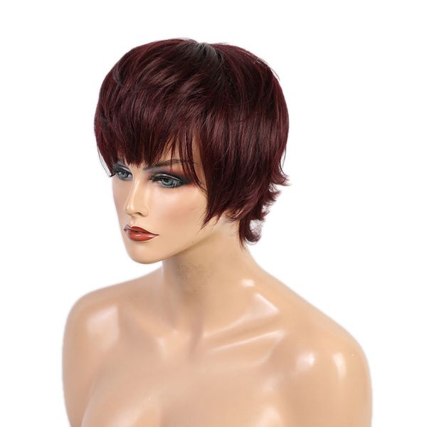 8'' fashion lady human hair short straight wigs layered cosplay daily wig, Black
8'' fashion lady human hair short straight wigs layered cosplay daily wig, Black