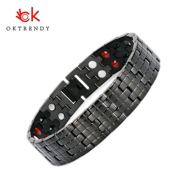 

oktrendy energy magnetic bracelet men black chain germanium bracelet male hologram stainless steel bangle for women men