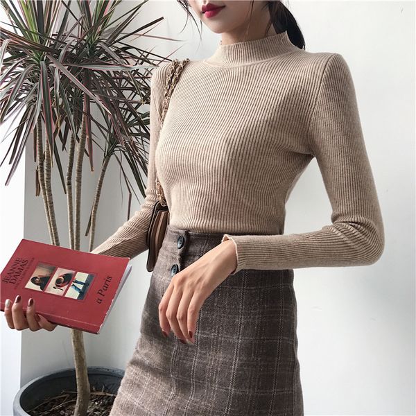 women's sweaters high collar pullover knit wool bottoming shirt winter warm elastic slim sweater women, White;black
women's sweaters high collar pullover knit wool bottoming shirt winter warm elastic slim sweater women, White;black