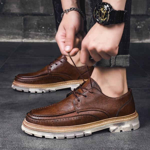 new british men's casual leather shoes youth low help tooling martin boots set foot business retro small leather shoes, Black
new british men's casual leather shoes youth low help tooling martin boots set foot business retro small leather shoes, Black