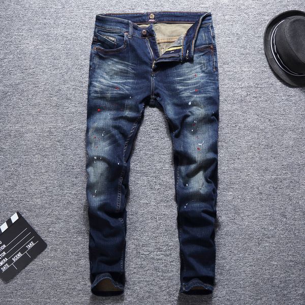 italian vintage style men jeans dark blue slim elastic printed jeans classical pants paint designer streetwear hip hop men
italian vintage style men jeans dark blue slim elastic printed jeans classical pants paint designer streetwear hip hop men