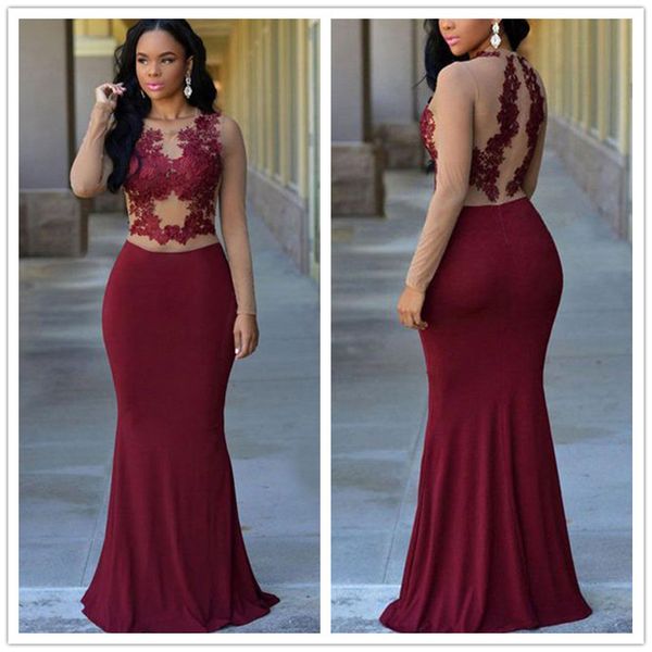 dark red african mermaid formal gowns floral lace applique prom dresses sheer neck evening gowns vestido de noche, Black
dark red african mermaid formal gowns floral lace applique prom dresses sheer neck evening gowns vestido de noche, Black