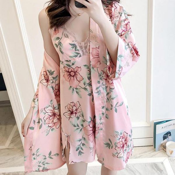 women summer new twinset robe set lace nighty&robe set stain silky 2pcs sleepwear female kimono gown loose home clothes, Black;red
women summer new twinset robe set lace nighty&robe set stain silky 2pcs sleepwear female kimono gown loose home clothes, Black;red