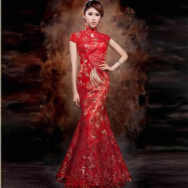 2019 fashion red lace mermaid evening dress long qi pao embroidery phoenix bride cheongsam chinese traditional wedding qipao
2019 fashion red lace mermaid evening dress long qi pao embroidery phoenix bride cheongsam chinese traditional wedding qipao