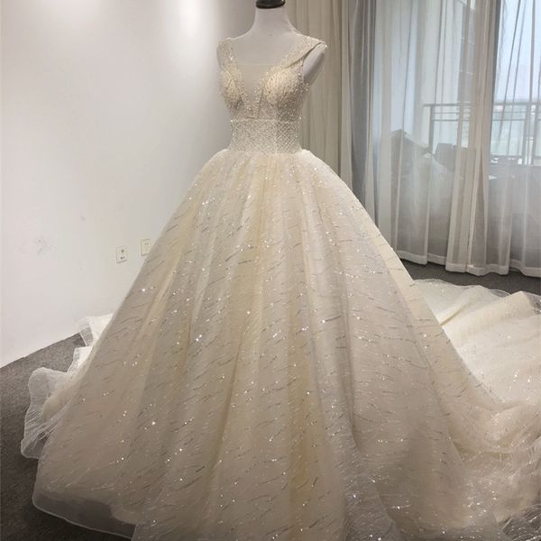 sparkly wedding dresses v-neck court train beaded wedding dresses major beading lace up back beautiful wedding gowns vestidos de fiesta 2019, White
sparkly wedding dresses v-neck court train beaded wedding dresses major beading lace up back beautiful wedding gowns vestidos de fiesta 2019, White