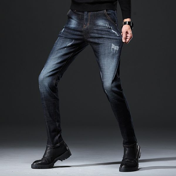 hoho 202 men's faded slub jeans youth stretch slim jeans, Blue